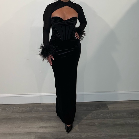 House of CB Dresses House Of Cb Thalia Long Sleevefeather Trim